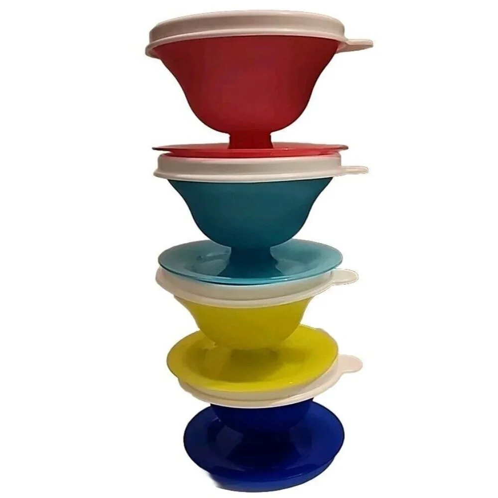 4 Tupperware Dessert Parfait Cups & Lids #754 Pudding Jello Snack Bright Colors